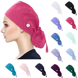 1pc Working Cap With Button Long Hair Adjustable Working Hat Ponytail Holder Tie Back Hats For Women & Men Unisex Scrub Cap