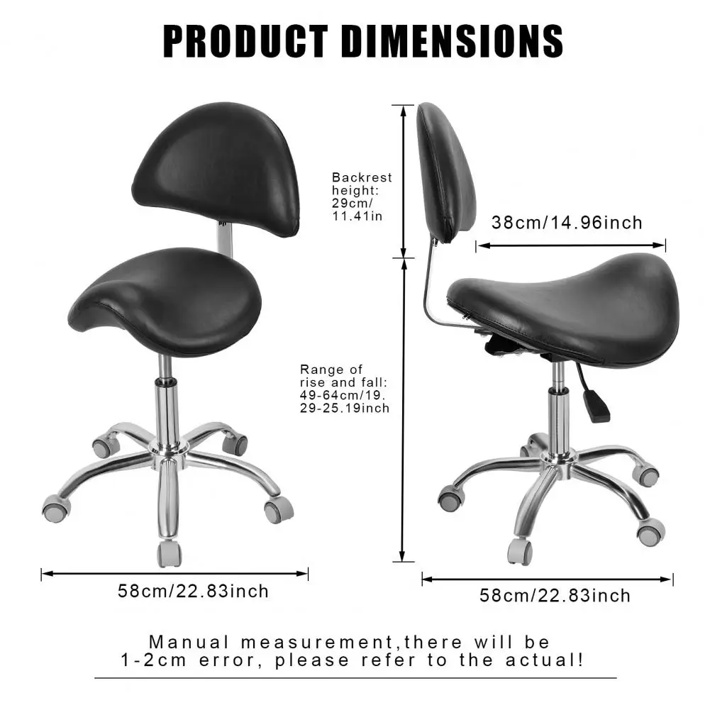 Ergonomic Saddle Stool With Back Support 5 Swivel Casters 360° Rotation 58cm Height Adjustable Round Stool For Bar Salon Office