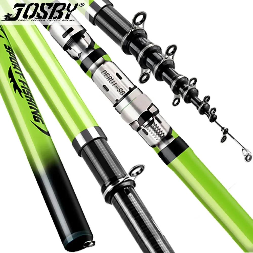 JOSBY Telescopic Fishing Rod 3.6/4.5/5.4/6.3M High Ultra Light Carbon Feeder Travel Spinning Pole Portable Sea Lake Freshwater