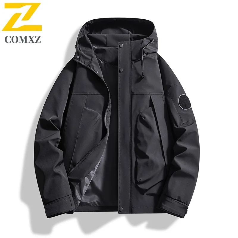 سترة COMXZ للرجال بغطاء للرأس للاستكشاف الخارجي ومقاومة للرياح معطف للدراجات النارية للترفيه والارتداء اليومي سترة واقية خفيفة الوزن للخريف #2