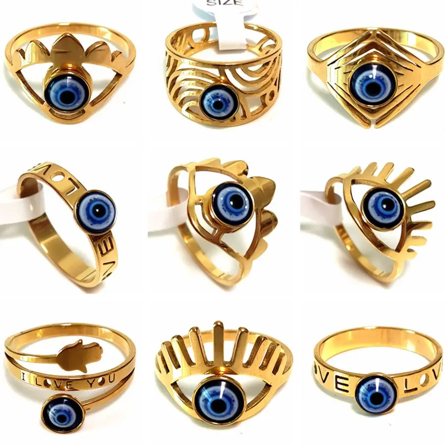 20Pcs New Trendy Stainless steel Jewelry Eye Evil Eye Rings Women Man Ring Wholesale