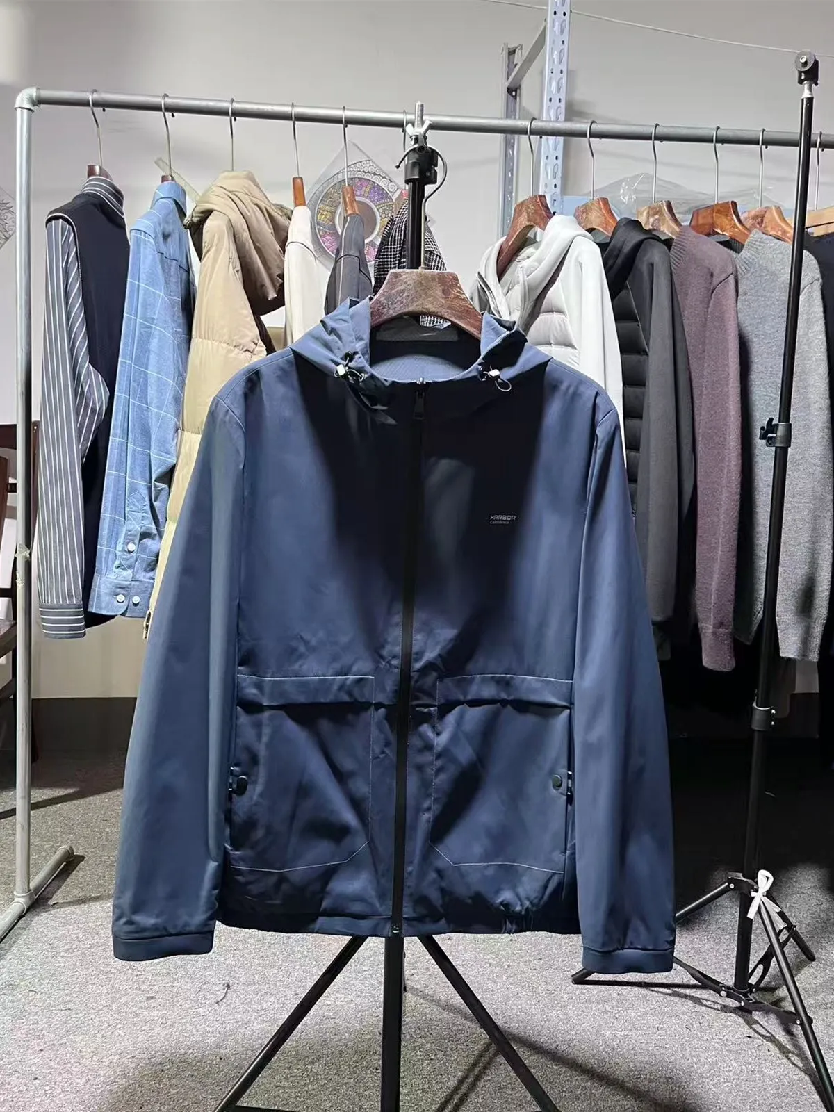 

H-Home Double-Sided Wear Waterproof Men's Casual Hoodie Jaet Stand Fit Polyester Fiber Long Sve Zipper Closure Coat