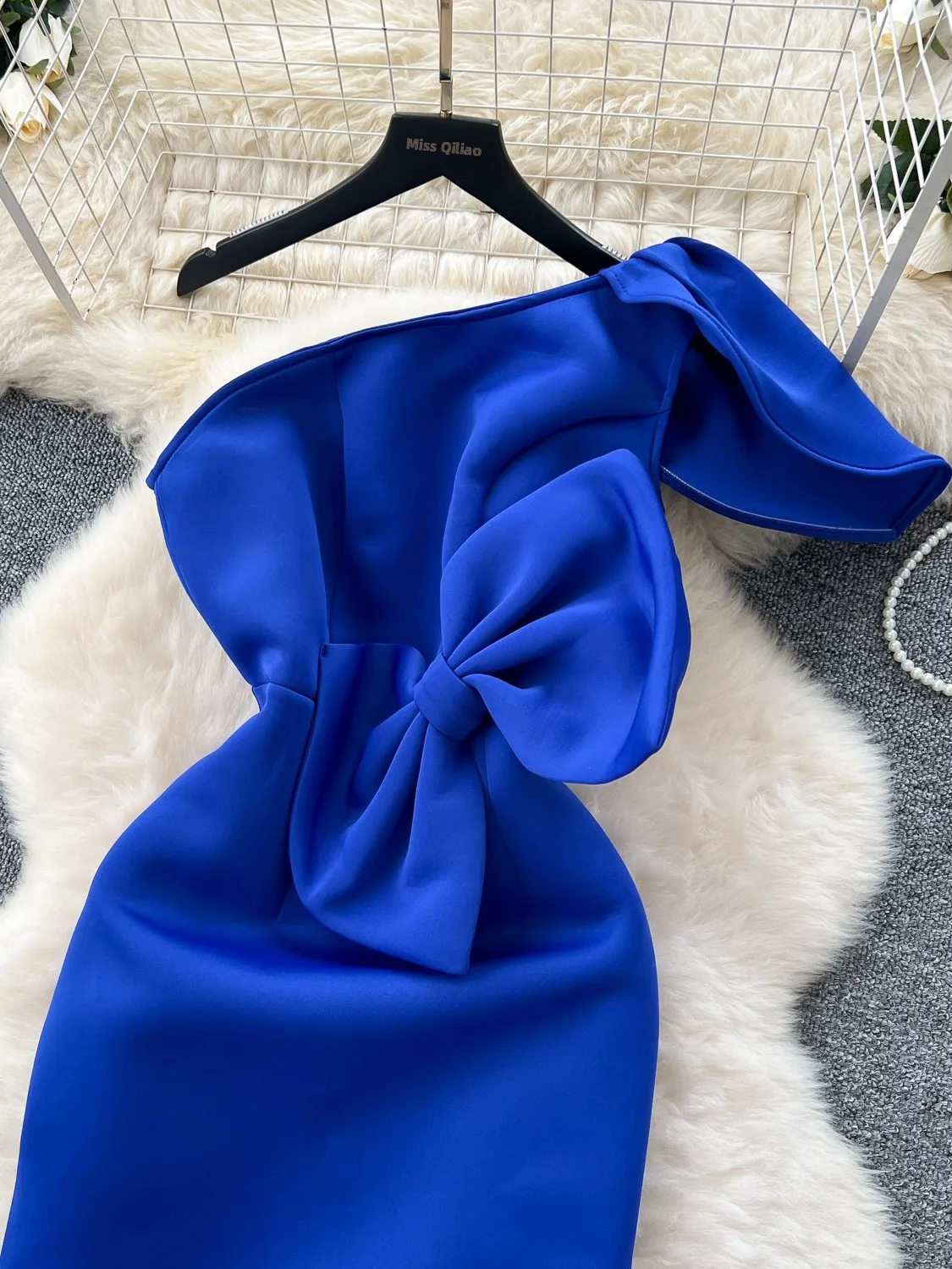 Abito da sera blu Design unico da donna Vita con nodo 3D Dimagrante oulder off Fi Tail Dr Coreano Sle Vita alta