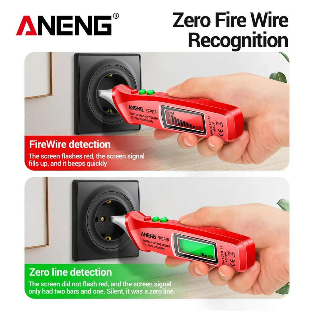ANENG VC1018 eléctrico voltimetro digital dc panel 1000V tester electricista tester detector de voltaje comprobador de corriente electricidad fuente alimentacion regulable busca polos electrico comprobador boligrafos
