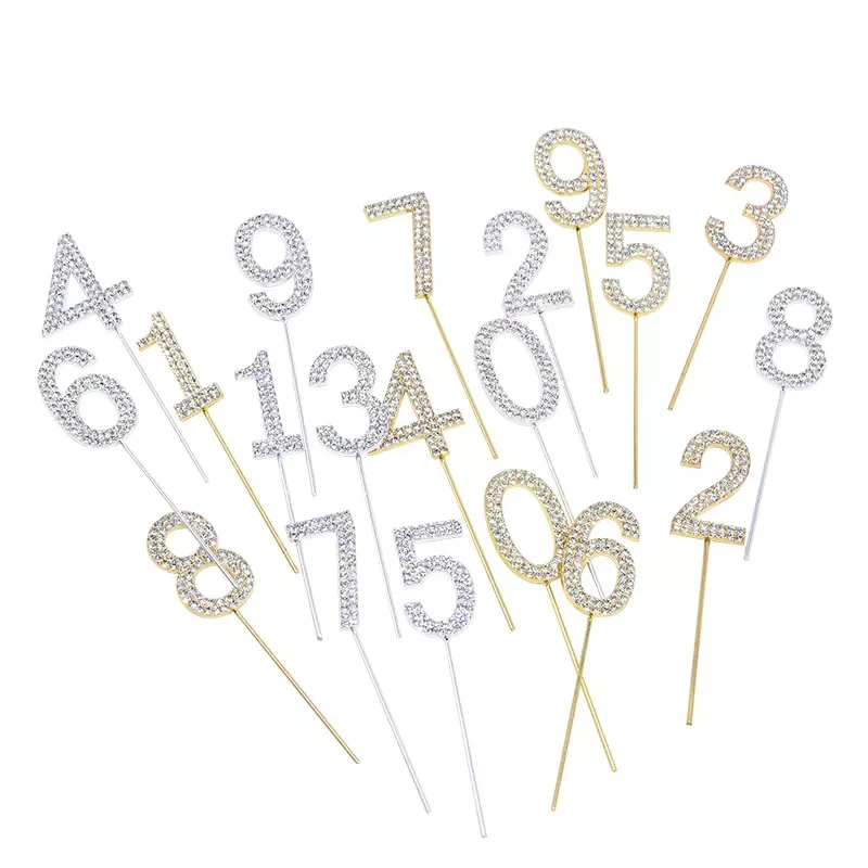 

Digital Cake Topper 0-9 Rhinestone Number Birthday Anniversary Party Cake Decoration Tool Baking Card Wedding Decoration