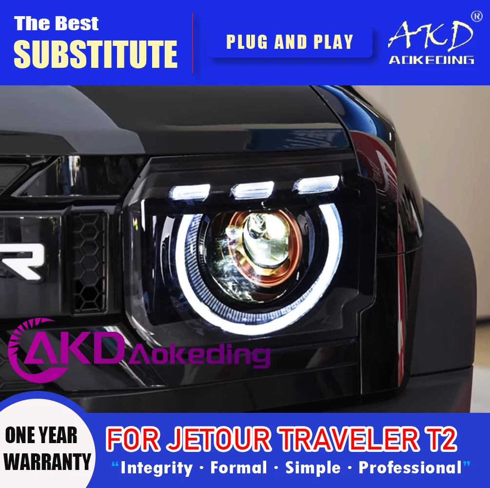 AKD Head Lamp for Jetour Traveler T2 LED Headlight 2023-2024 Headlights DRL Turn Signal High Beam Angel Eye Projector Lens
