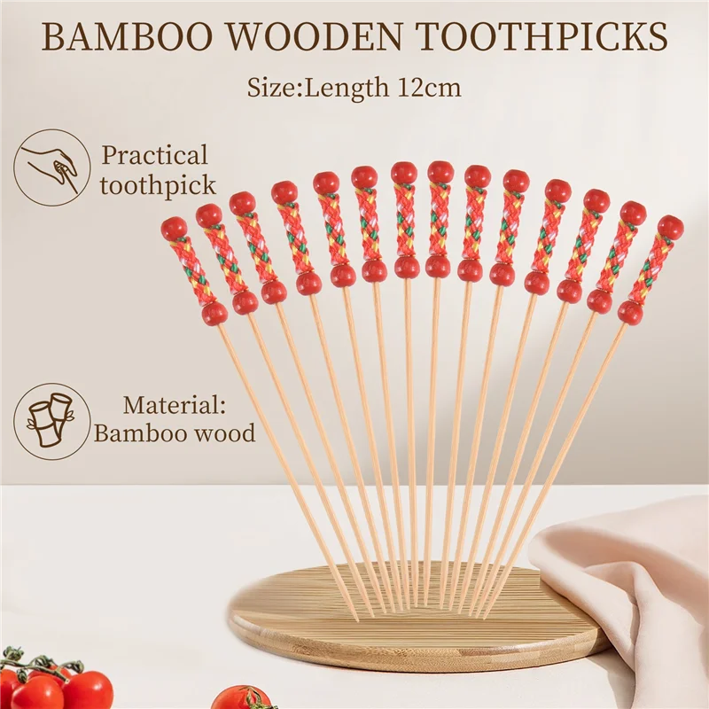 2025 Trend200pcs palitos de fruta de bambú, palillos de dientes de madera para fiesta Tapas Nibbles sándwich Canapes aperitivo brocheta de fruta barbacoa