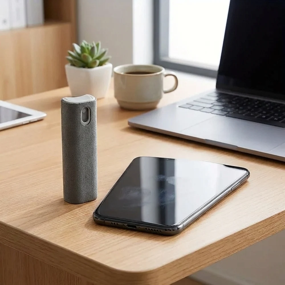 2-in-1 Screen Cleaner Kit Portable Spray & Microfiber Wiper Cloth Dust Remover Polish Cleaning Tools for Mobile Phones, PCs, Tab