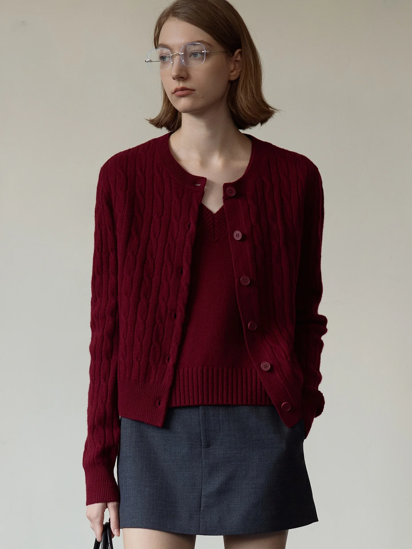 

Ele Fre Moi Women's Knitted Woolen Cardigan round Ne Spun Yarn High Elastic Slim Fit 3D Twist Flower Design Autumn Wear