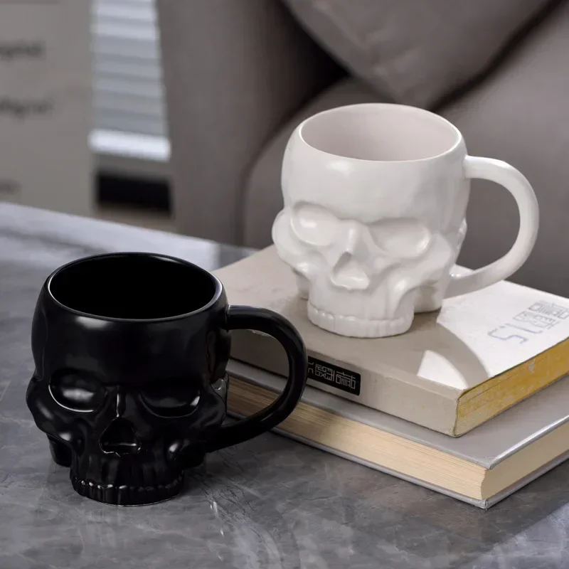 Halloween Gift White Black For Juice Milk Skull Design Ceramic Mug 580ML Coffee Beer Drinkware Porcelain Soup Bowl