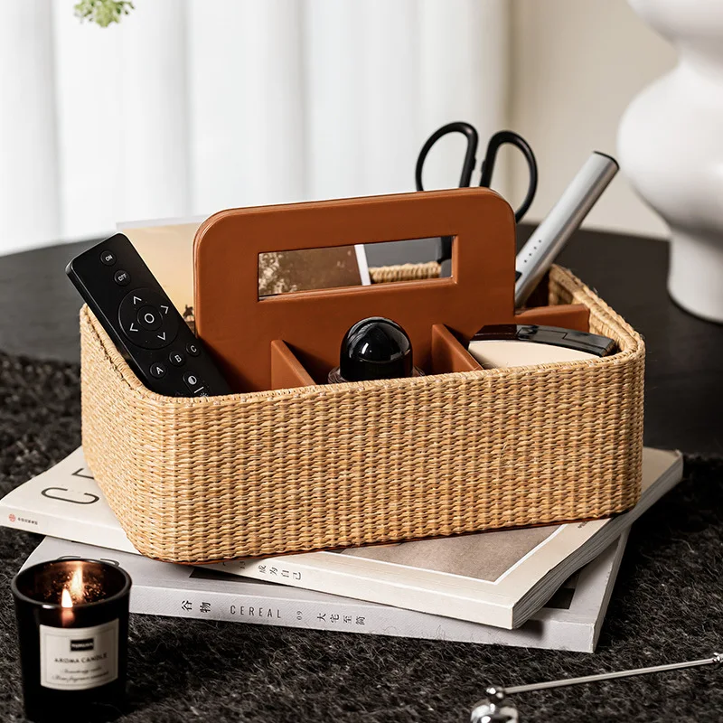 Natural Woven Storage Box Luxurious and High-end Feel Suitable Home Use In Bedrooms Remote Control Storage Boxes Desktop Decor