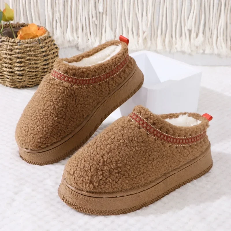 Fashion Winter Plush Warm Platform Half Slipper Cover Head Anti Slip Thick Bottom Boots Womens Cottn Shoes Outdoor Camel