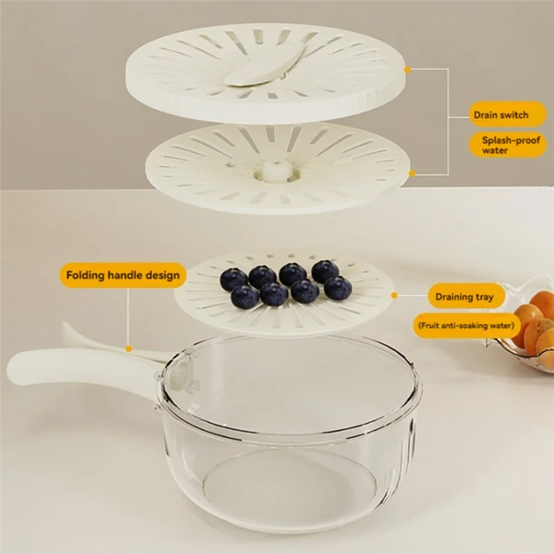 

2Pcs Draining Bowl Drainage Basket Funnel Bilayer Foldable Fruit Vegetable Washing Basket With Cover And Handle Colander-New
