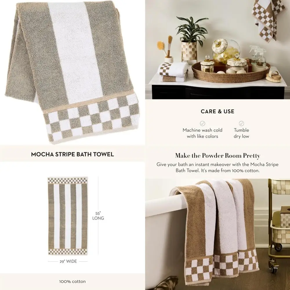 

Cute Decorative Brown and White Striped Cotton Bath Towel for Stylish Bathroom Decor