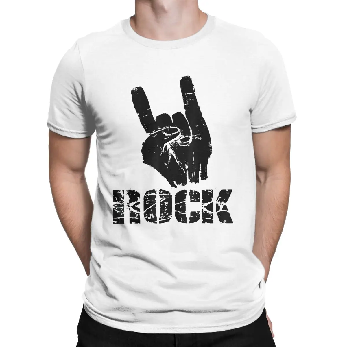 Men's T-Shirt Born To Be Rock Star Hipster 100% Cotton Tees Short Sleeve Hand Horns Singer T Shirts Round Collar Clothes Graphic