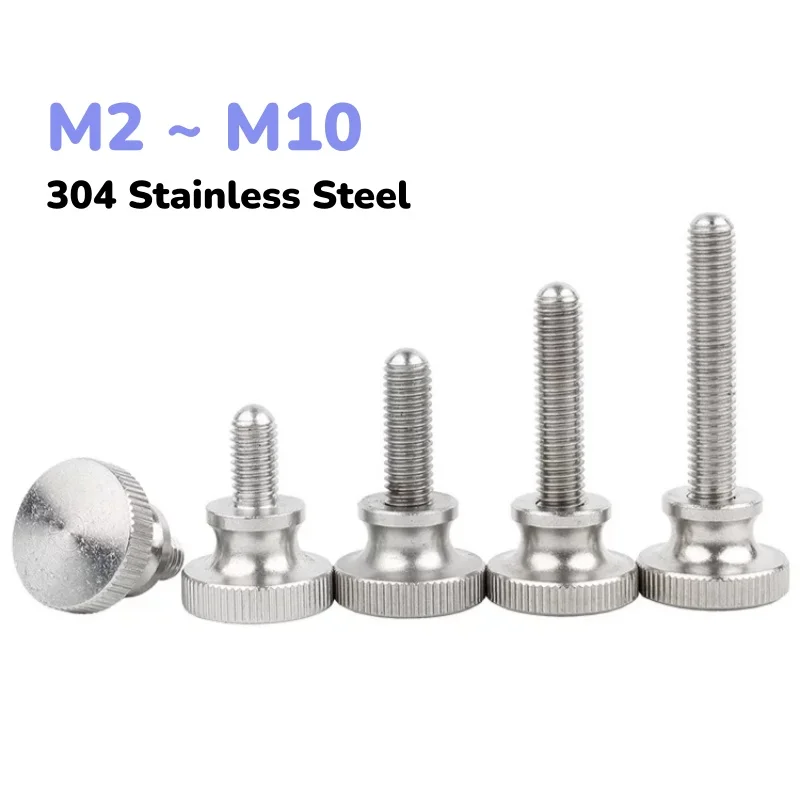 304 Stainless Steel Thumb Curtain Wall Screw M2 ~ M10 Knurl High Step Head Hand Tighten Thumb Screw Bolt