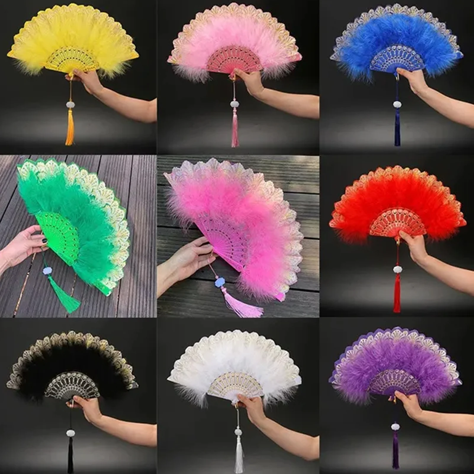 رواية يده ريشة مروحة خفيفة الوزن الزفاف ريشة مروحة لافتة للنظر Bowknot تصميم حفل زفاف العروس اليد مروحة ديكور