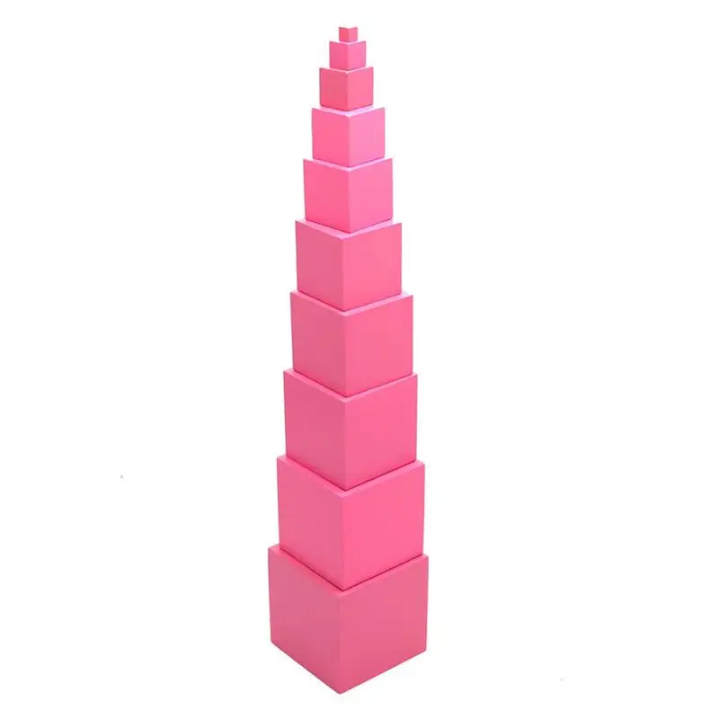 Pink Tower Funny Pink Tower Stand Montessori Stacking Toy Preschool Game Children Math Teaching Tool Children Board DIY Birthday