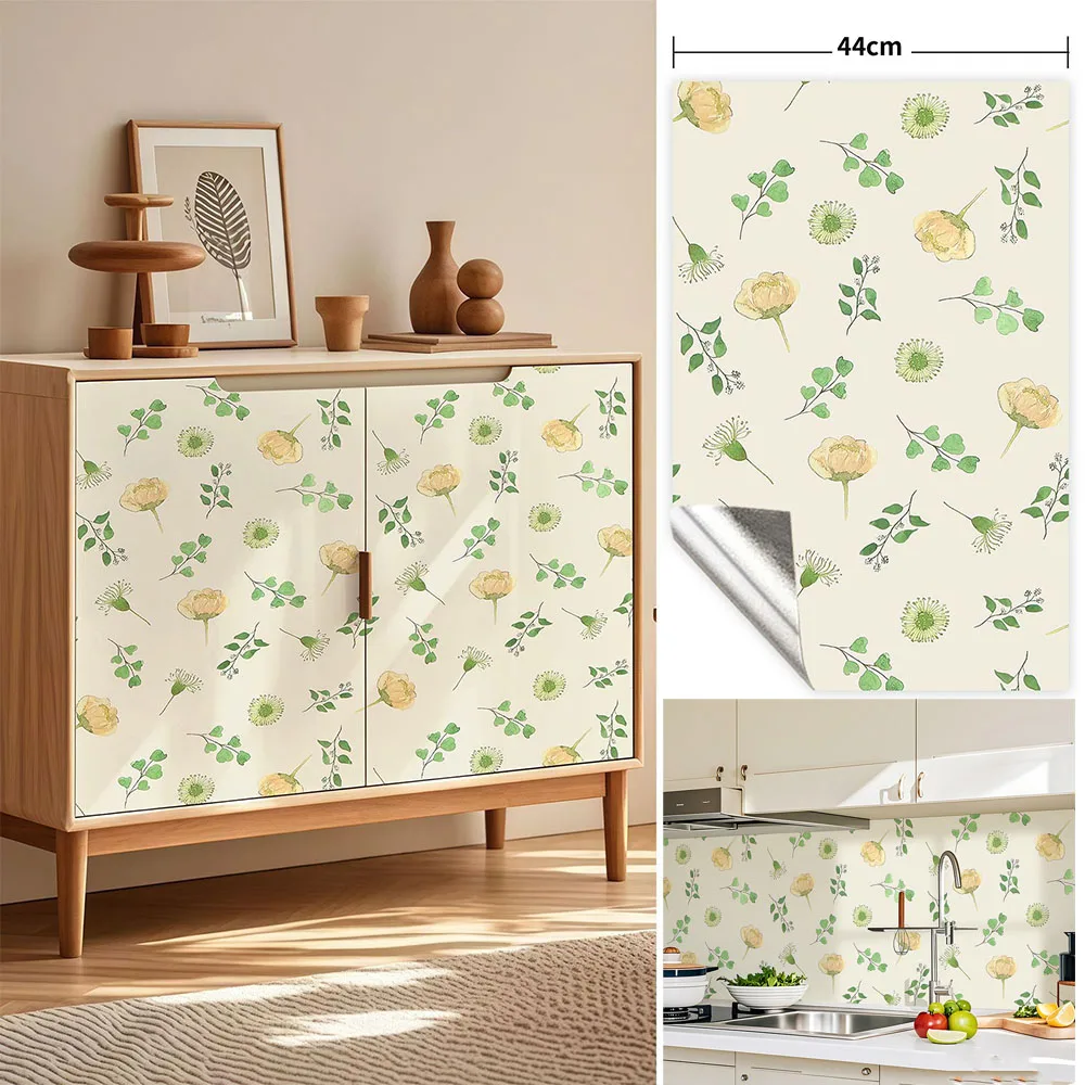 Flower Plant Printed Peel Stick Wallpaper 17x39 Inch Waterproof Self Adhesive PVC for DIY Bedroom TV Background Wall Renovation