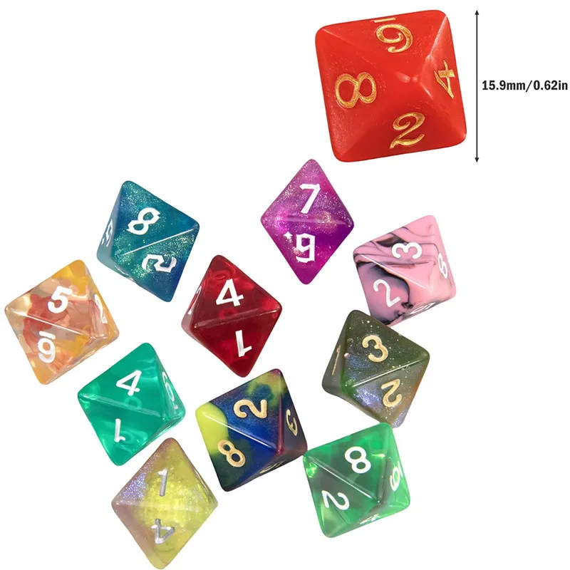 12pcs D8 Polyhedral Dice Set Colorful 8 Sided Dice for DND Role Playing Game Entertainment Table Game Props random