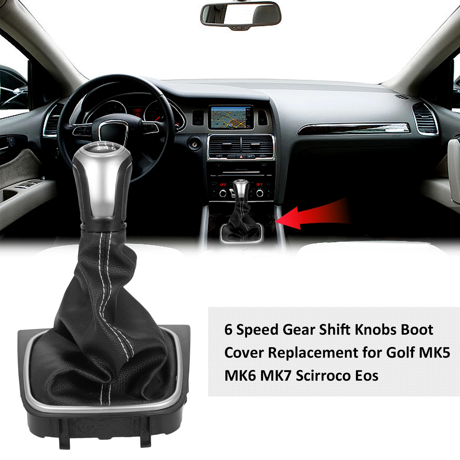 6 Speed Gear Shift Knobs Boot Cover Replacement for Golf MK5 MK6 MK7 Scirroco Eos