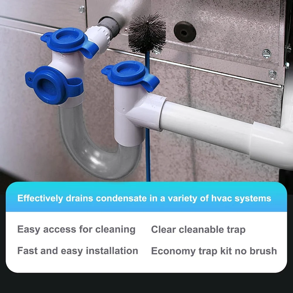 ABWZ-3/4 Clear PVC U Trap Pipe Fitting Connector With Cleaning Brush For HVAC Condensate Drain System