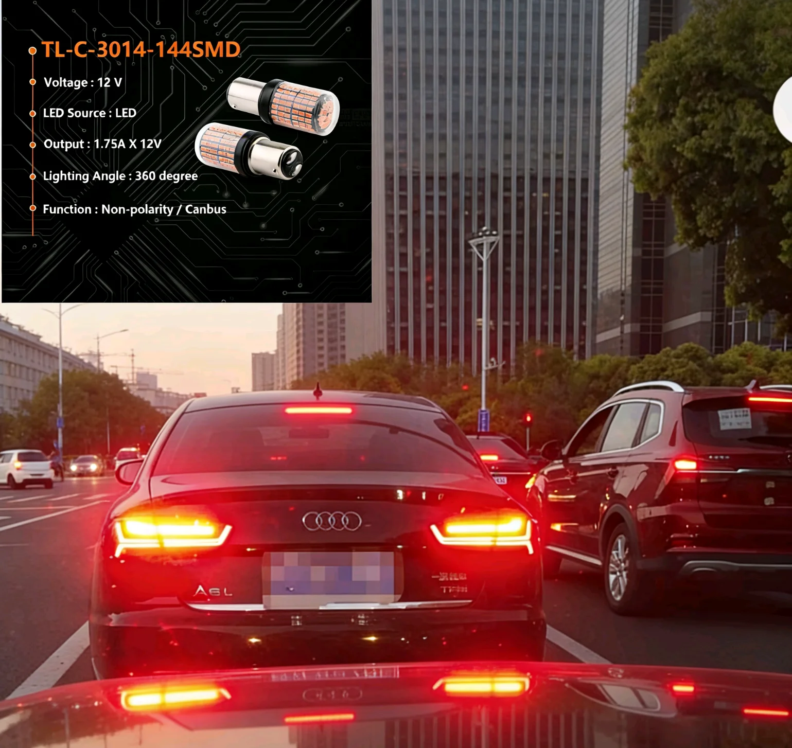 2025 Rojo P21W 1016 94 BAY15D 1157 7528 LED 3014 144SMD Bombillas de luz de freno de coche 12V