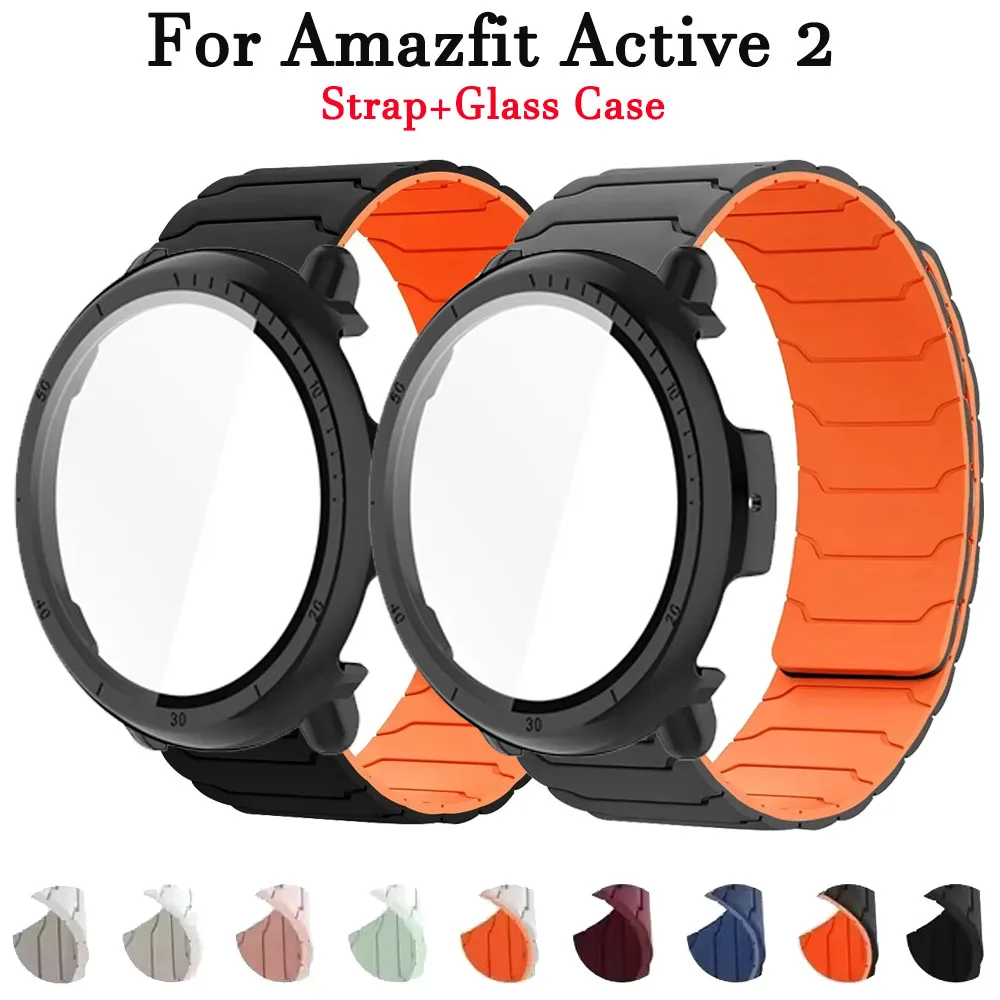 Silikon Magnetische Schleife Strap + Glas Fall Für Amazfit Active 2 Ersetzen Armband Für Amazfit Active 2 Screen Protector harte Fall
