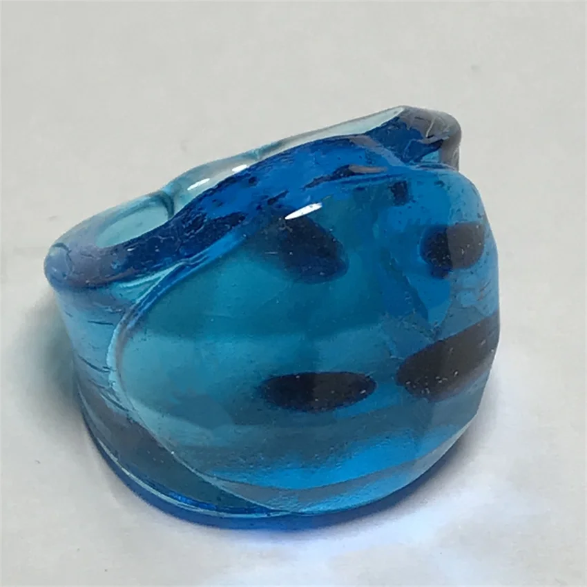 New Handmade For Women Retro Style Murano Glass Pure Light Blue Liuli Black Dots Special Shape Finger Rings Fashion Jewelry