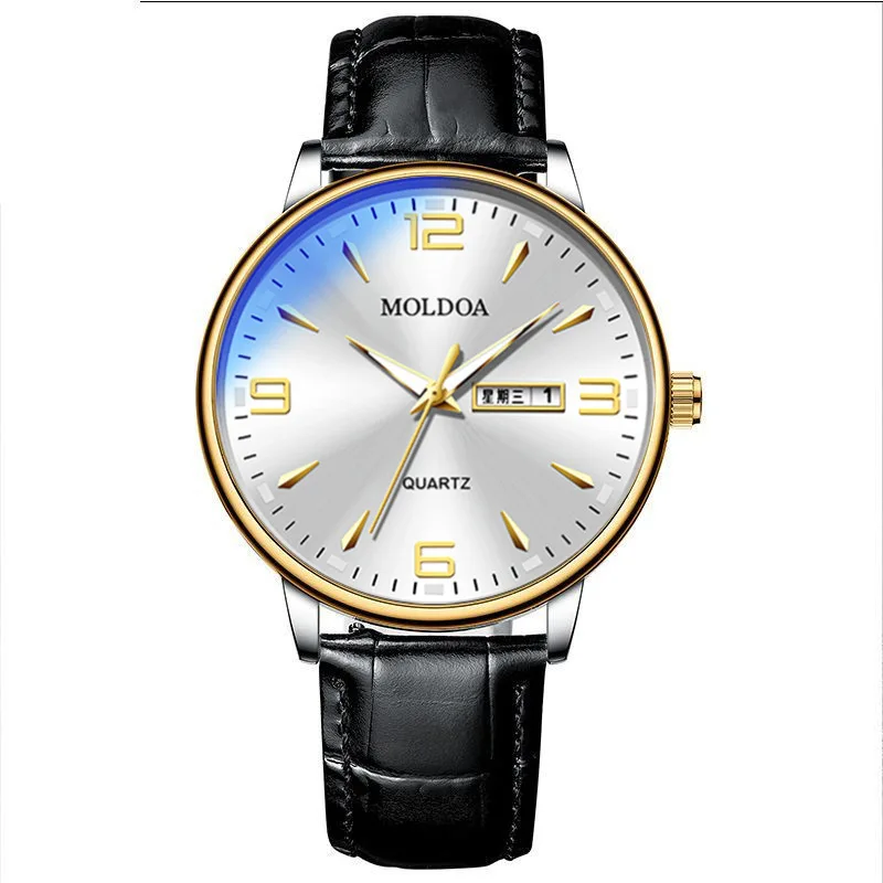Korean Style Men's Quartz Watch Business Casual Male Wristwatch Calendar Function Waterproof Luminous Display Daily Wear Boy