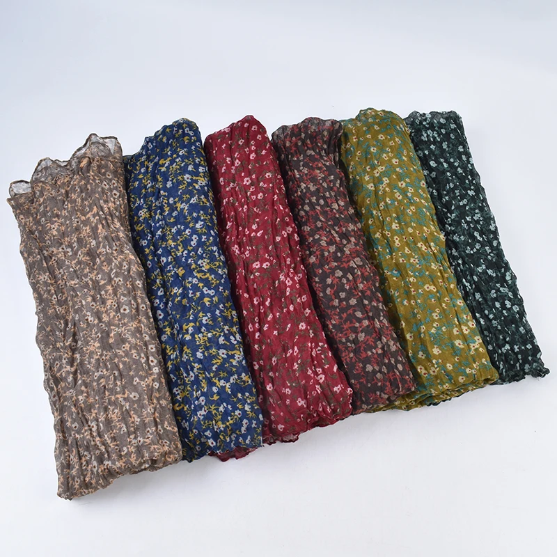 Autumn and Winter New Bali Yarn Crease Fresh Small Fragmented Flower Long Scarf High Quality Bali Yarn Printed Scarf Shawl