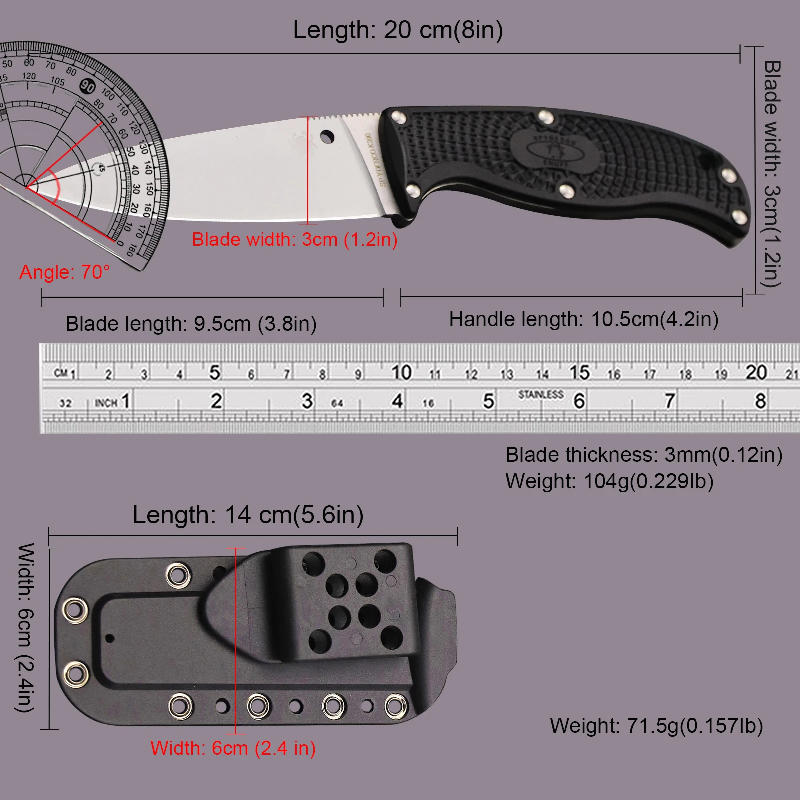 Cuchillo de caza al aire libre de EE. UU. + funda k, cuchillo de supervivencia de aventura para viajes al aire libre, cuchillo de herramienta EDC para acampar y pescar