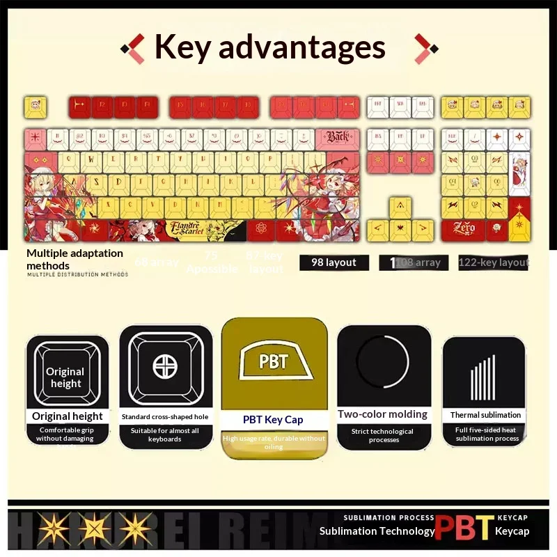 Touhou Project Mechanical Keyboard Keycaps Flandre Scarlet Gaming Keycaps Pbt Keycaps Cherry Highly Custom Keyboard Accessories