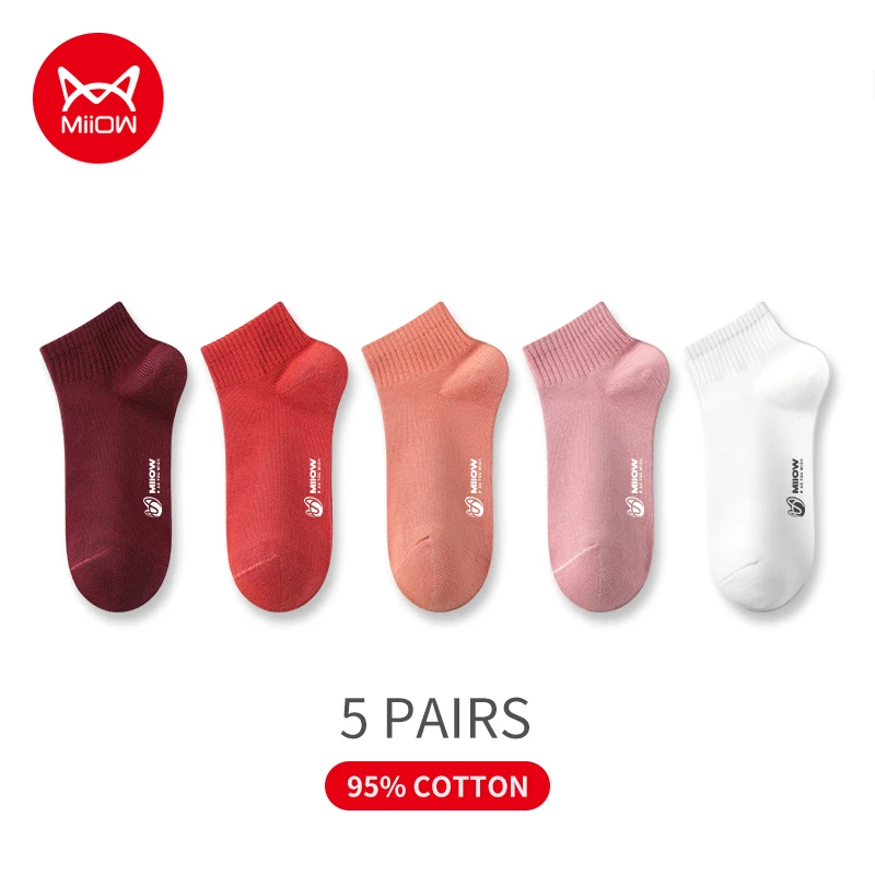 MIIOW 5Pairs Nette Frauen Kurze Socken Boot Einfarbig Einfache Antibakterielle Baumwolle Söckchen Weibliche Atmungs Niedrigen Rohr Socke