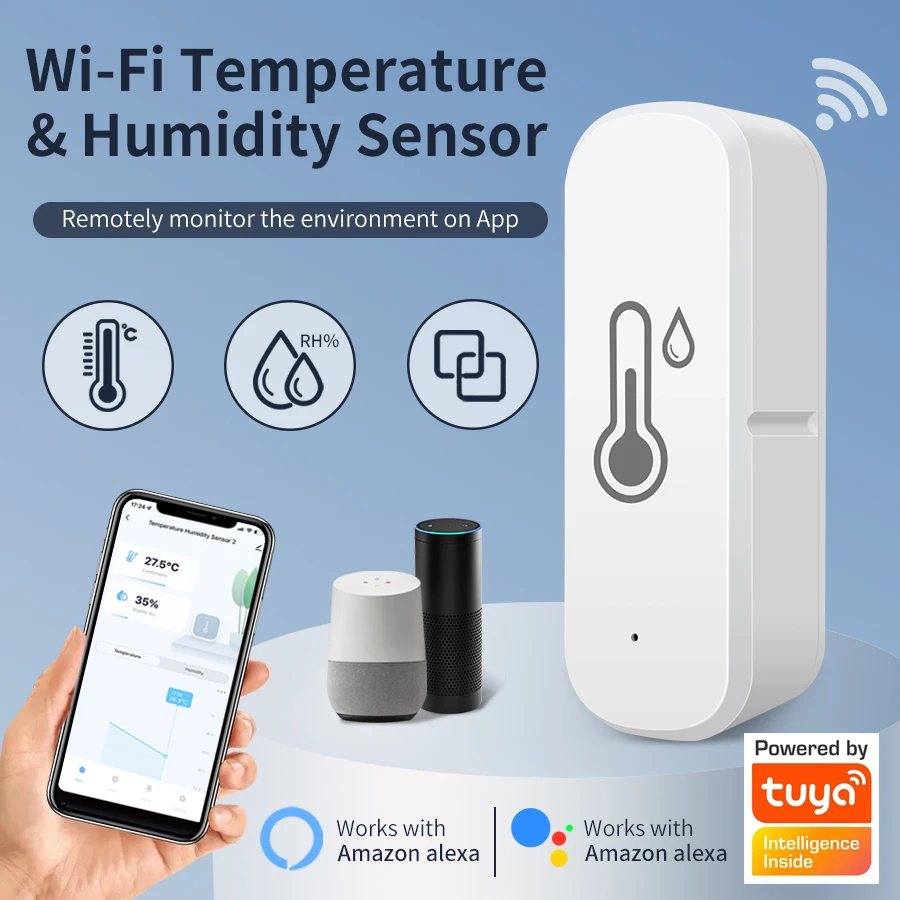 Tuya-Capteur de température et d\'humidité WiFi, moniteur à distance, capteur d\'humidité intérieur, batterie, fonctionne avec Alexa, Google Assit, 62