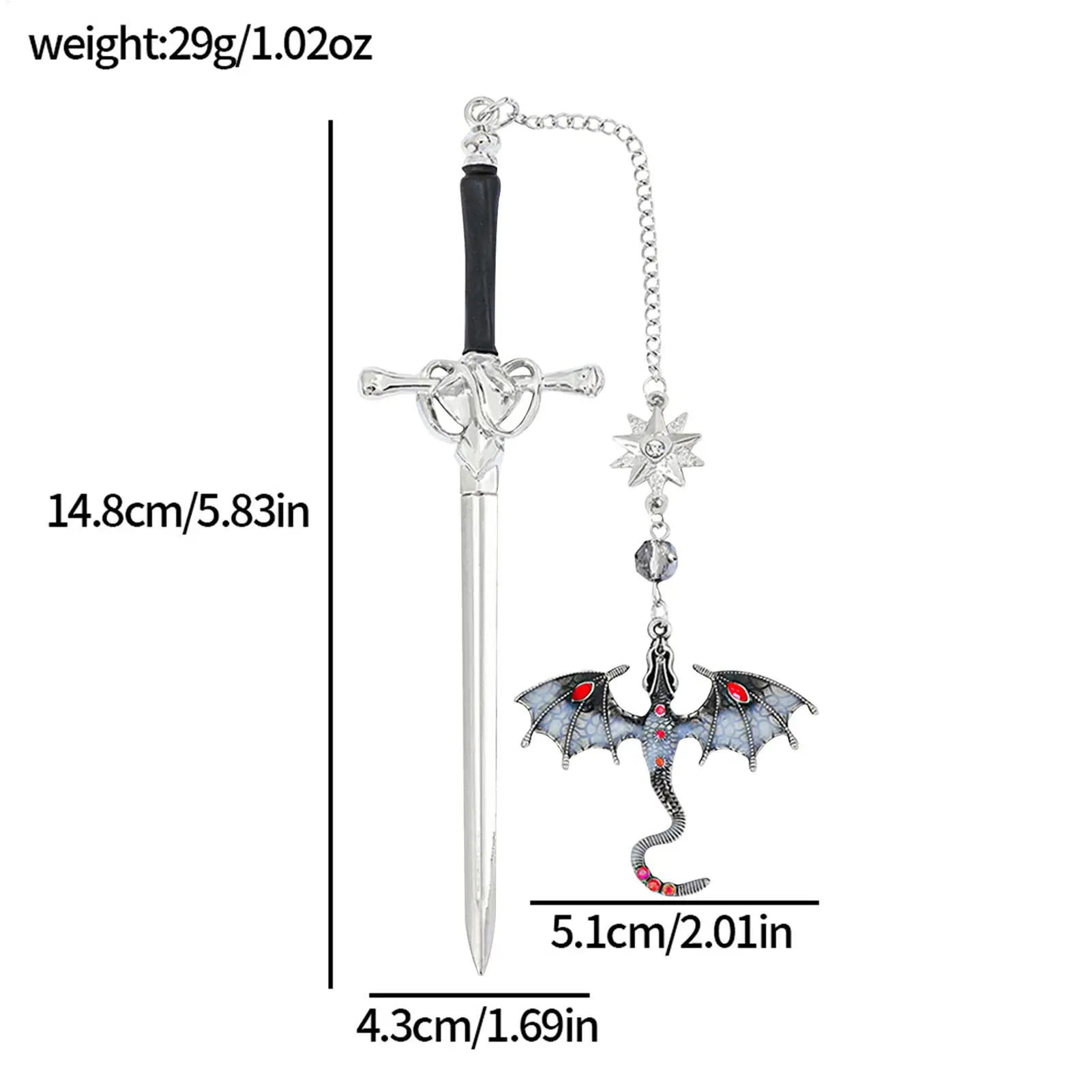 Dragon Bookmark Metal Dragon Bookmark Reading Page Marker With Crystal Pendant Decorative Hair Clip For Home School Women
