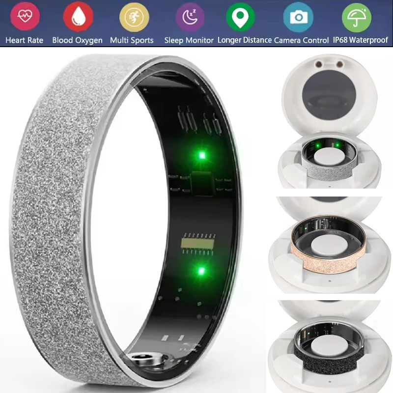 

Magnetic Charging Smart Ring Heart Rate Blood Oxygen Sleep Monitor Pedometer Remote Control Photo Bracelet with Charging Cable