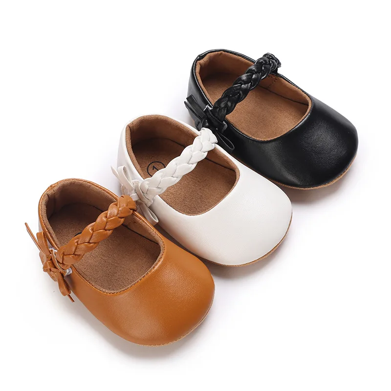 2024 Cute Baby Girls Shoes Simple Bow Princess Shoe Infants Non-Slip Flats Toddler Shoe Fashion Soft Sole Pu Leather Crib Shoes