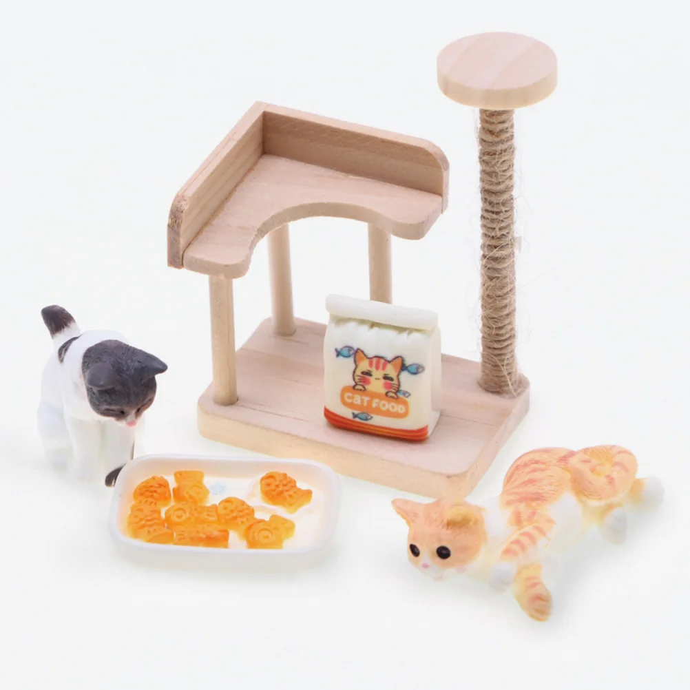 Kat Klimrek Kitten Speelgoed Huis Beeldje Miniatuur Poppenhuis Indeling Prop Toren Decor Boom Model Houten