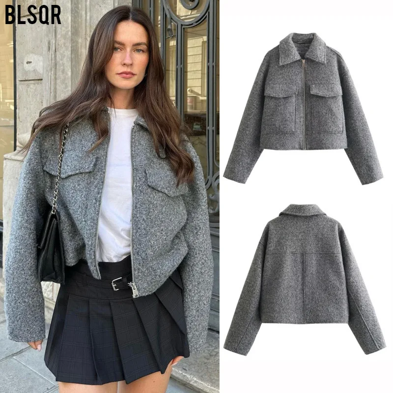 

2025 spring, autumn and winter new women's clothing beaded leather short loose casual woolen jacket