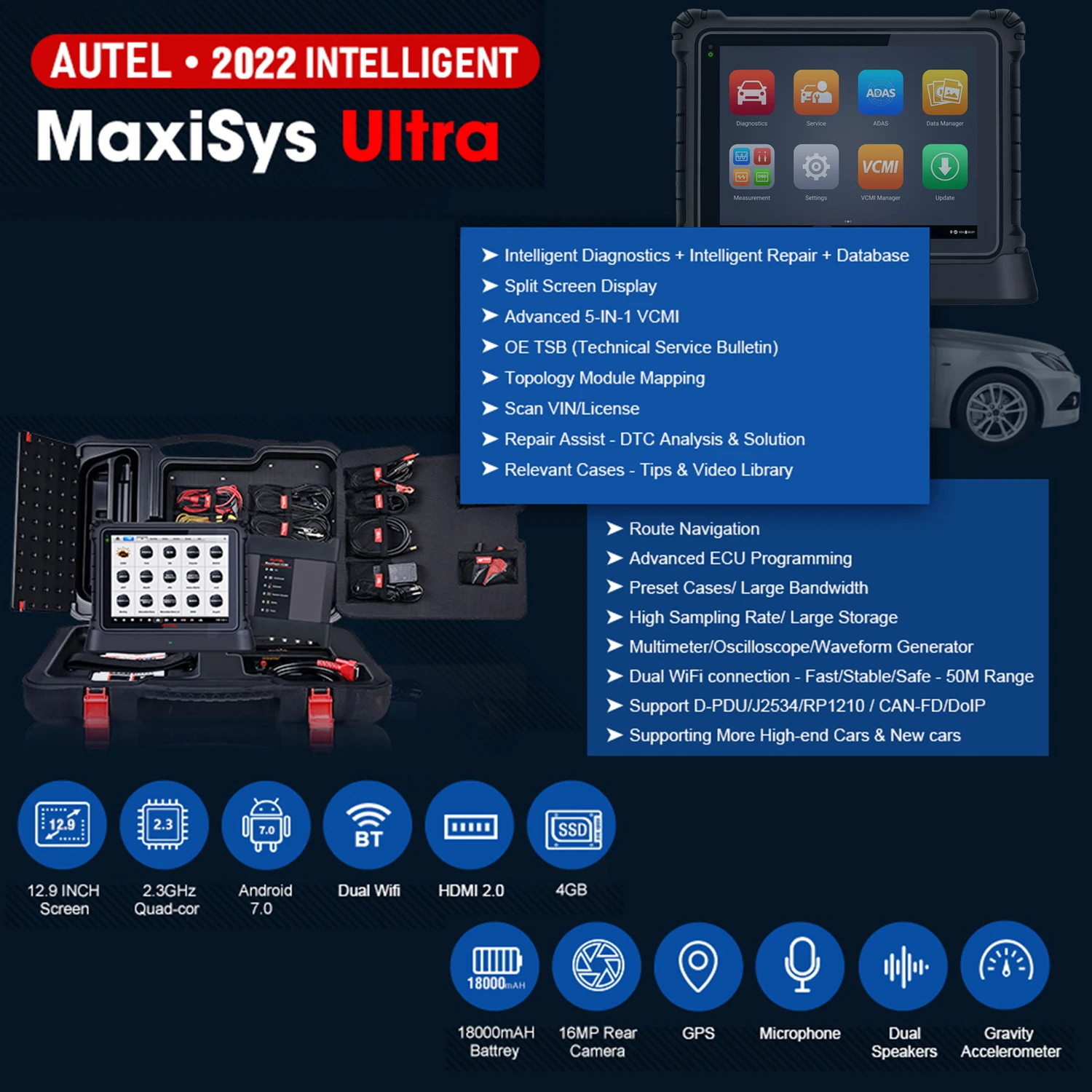 2024 Autel MaxiSys Ultra Automotive Diagnostic Tablet With Advanced MaxiFlash VCMI Upgraded of Mk908P Elite / MS909 / MS919