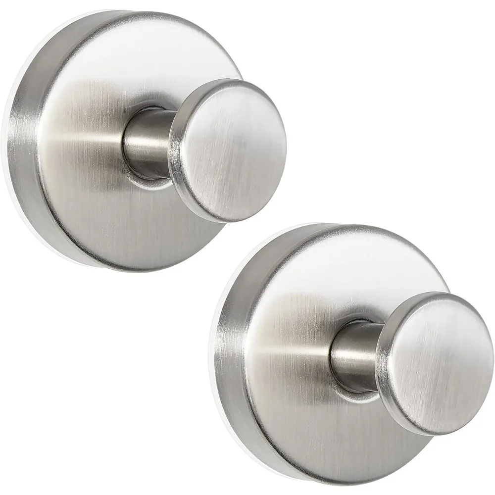 Suction Cup Hooks - Nickel Wreath Hangers for Glass, Wall, Kitchen - Removable Towel, Bath Robe Hooks, 2 Pack