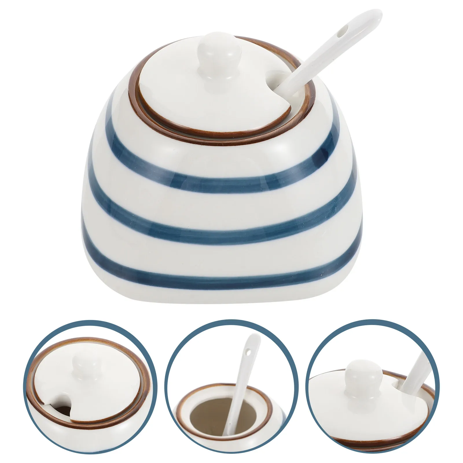 1Set Ceramic Seasoning Jar Kitchen Spice Storage Holder Household Condiment Pot Oil Stain Resistant Easy to Use