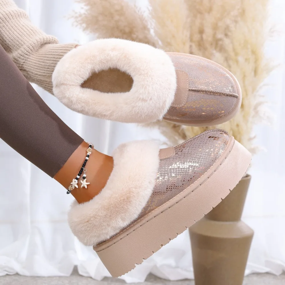 

Flat snow boots women's shoes 2025 winter new cotton shoes with plush warm fur shoes, one foot lazy shoes