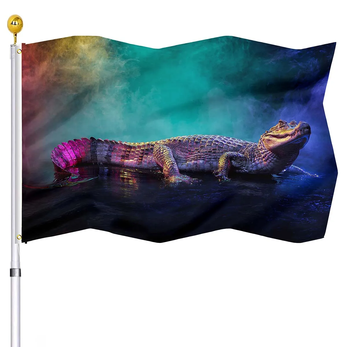 

Neon Crocodile Flag Enormous Reptiles Animal Double Stitched Caiman Crocodilus Flags Banners with Brass Grommets Home Decoration