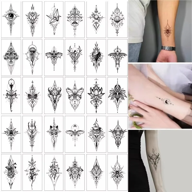 30pcs/lot Water Transfer Tattoos Lace Tribal with Totem Halloween Pumpkin Airplane Lotus Tattoo Sticker for Men Women Hand Wrist