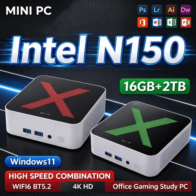 Dual Display Intel N150 Mini PC Windows 11 16GB RAM 2TB SSD WiFi6 BT5.2 Compact Mini Desktop Host For Daily Office Entertainment