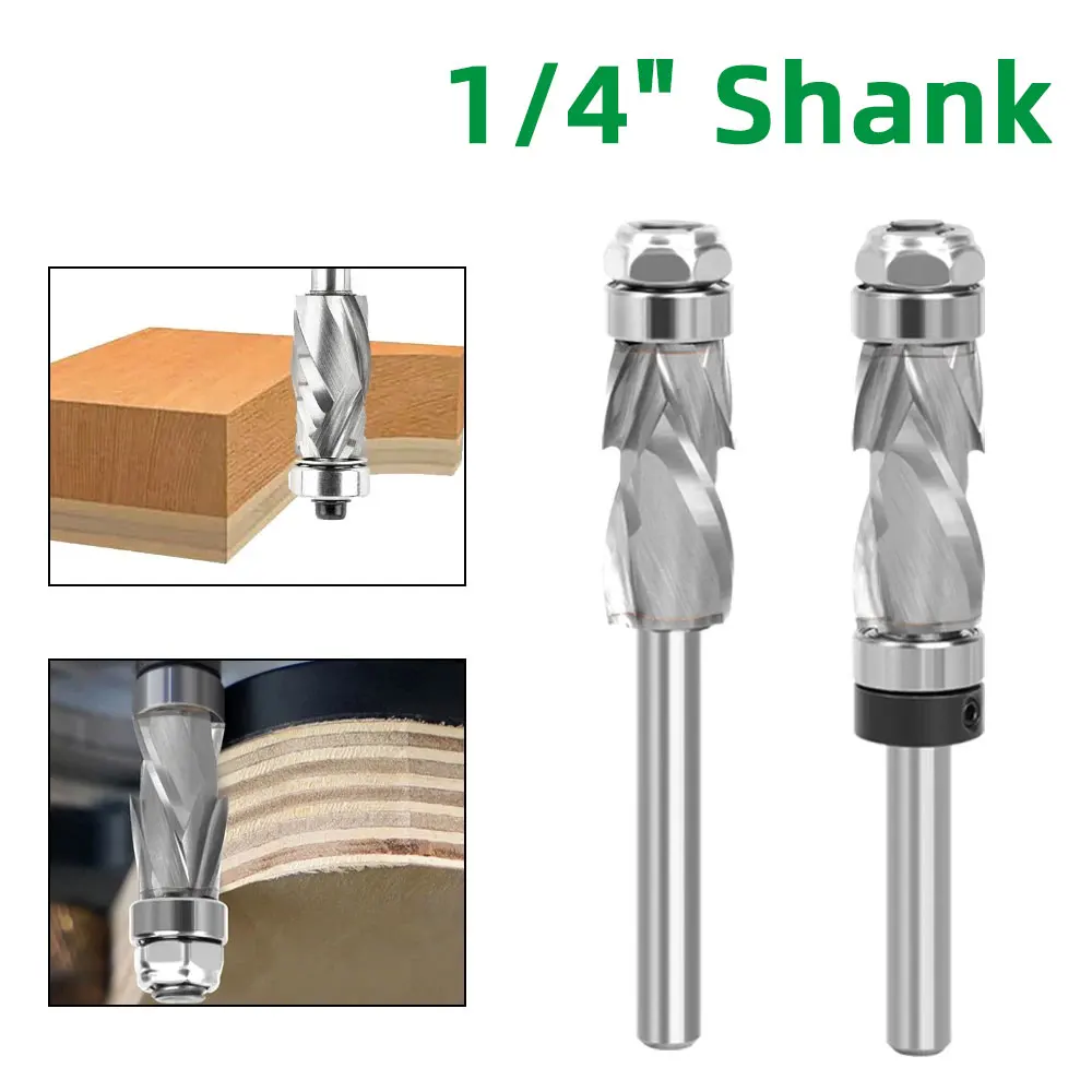 1PCS 1/4 Shank Bearing Ultra-Perfomance Compression Flush Trim Solid Carbide CNC Router Bit For Woodworking End Mill