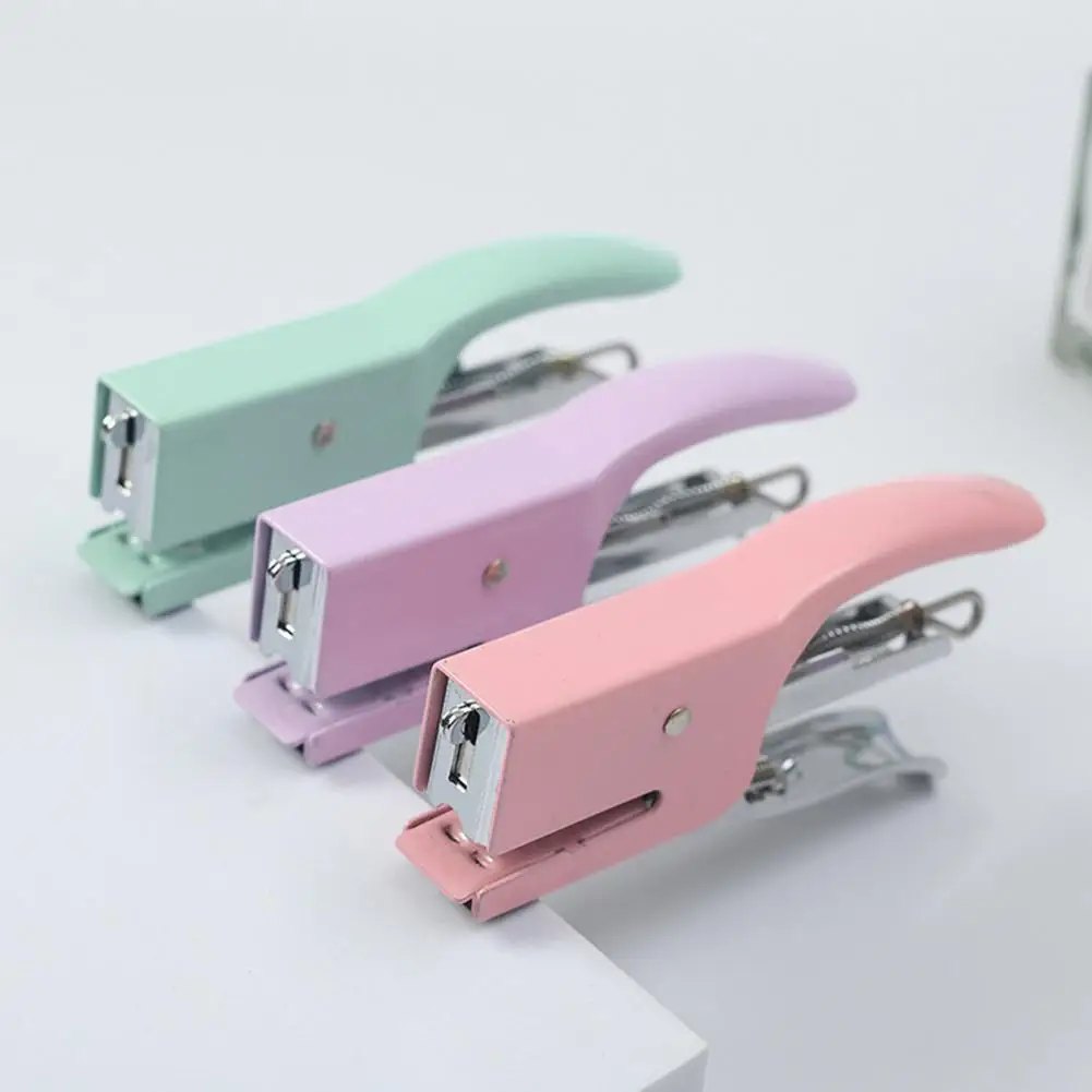 Mini Handheld Stapler with Ergonomic Curved Design Macaron Colored Compact Metal Stapler for Daily Document Organization