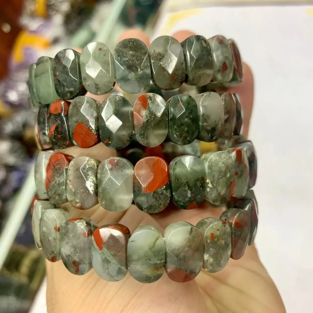 African Bloodstone / Heliotrope Stone Beads Bracelet Natural Gemstone Bangle For Women For Men Wholesele !